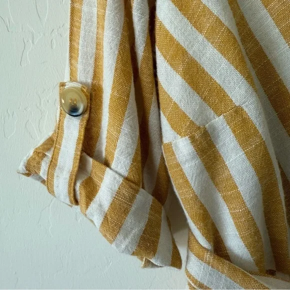 Lily Black Yellow White Striped Button Down Lined Linen Blend Midi Dress Small - Picture 6 of 11